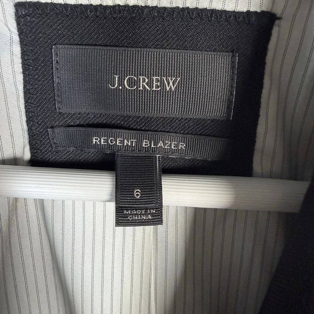 J. Crew Size 6 Black Regent Blazer in wool Flannel One Button Preppy Jacket